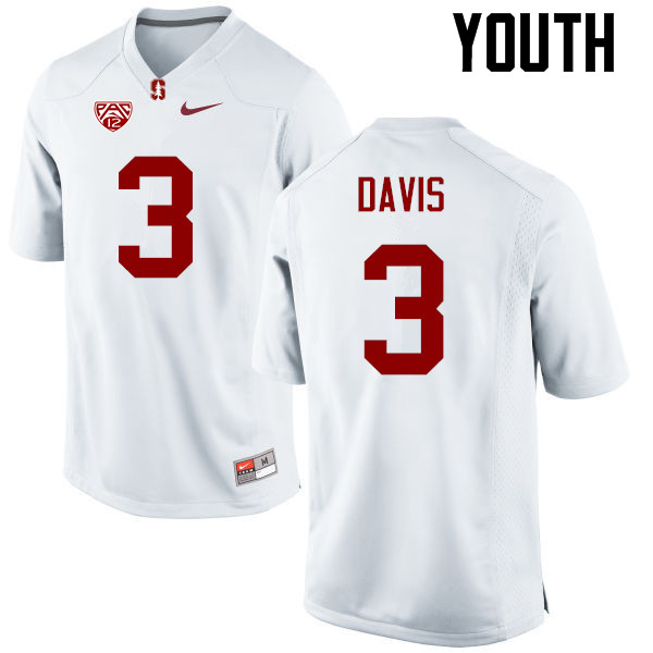 Youth Stanford Cardinal #3 Noor Davis College Football Jerseys Sale-White - Click Image to Close